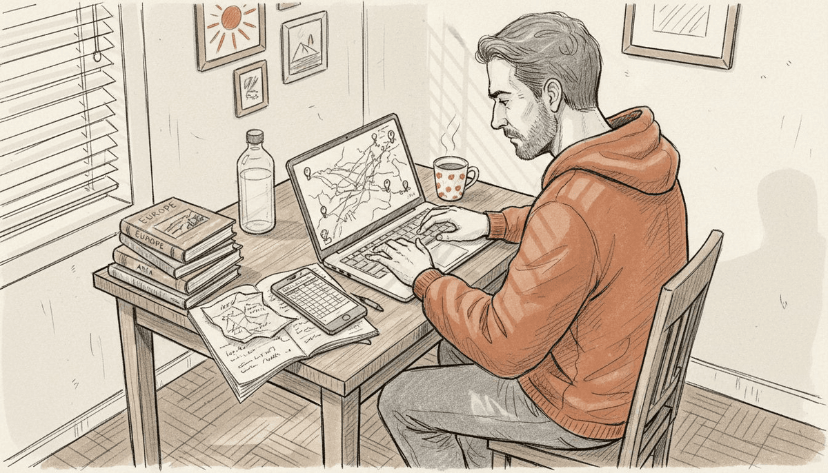 Traveler planning data needs at kitchen table