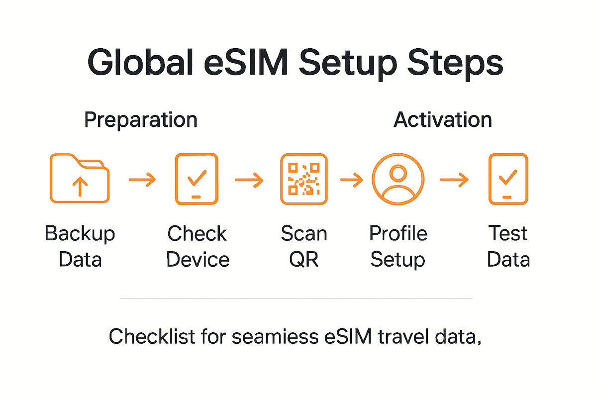 Infographic outlining global eSIM setup steps