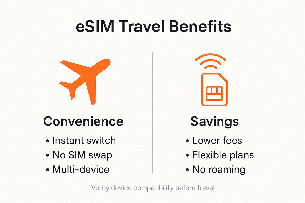 Infographic showing eSIM benefits for travel