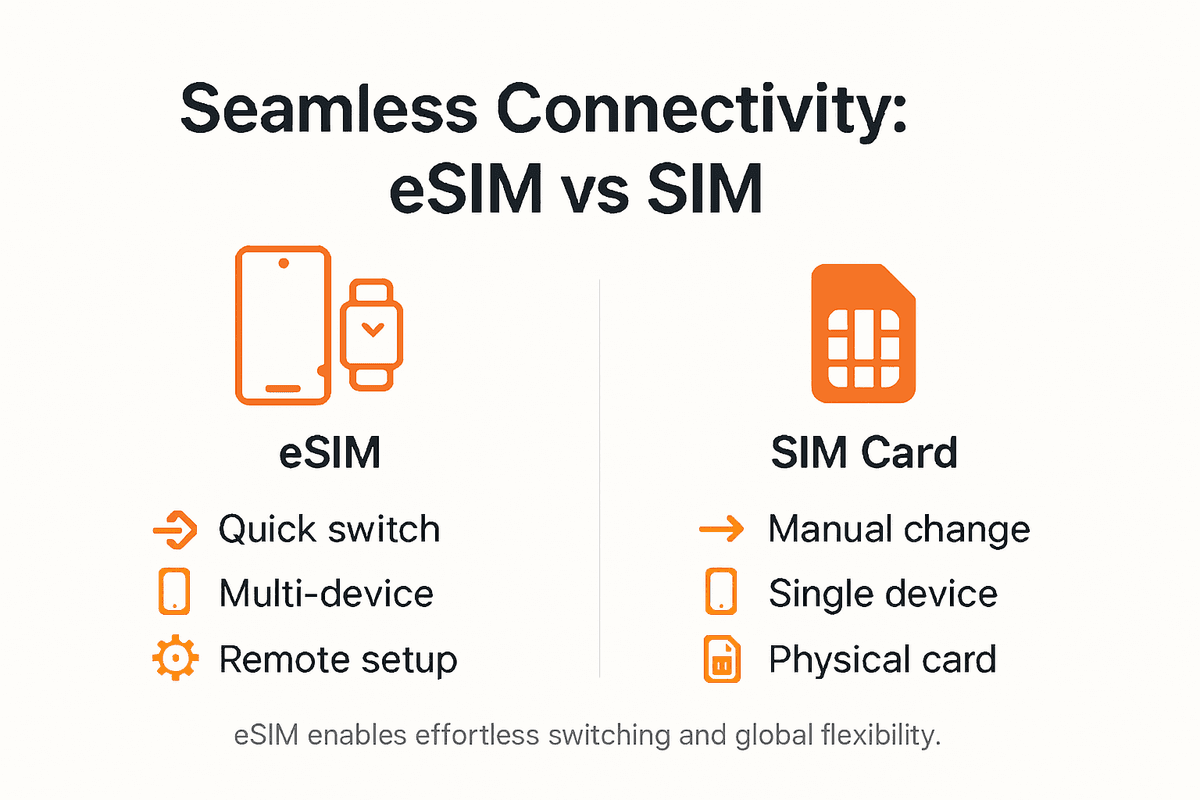 Infographic compares eSIM and SIM switching