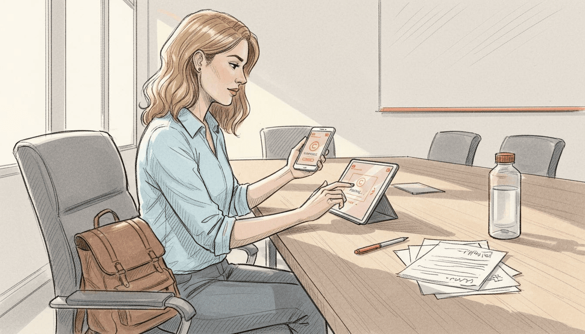 Woman activating multi-device eSIMs on devices