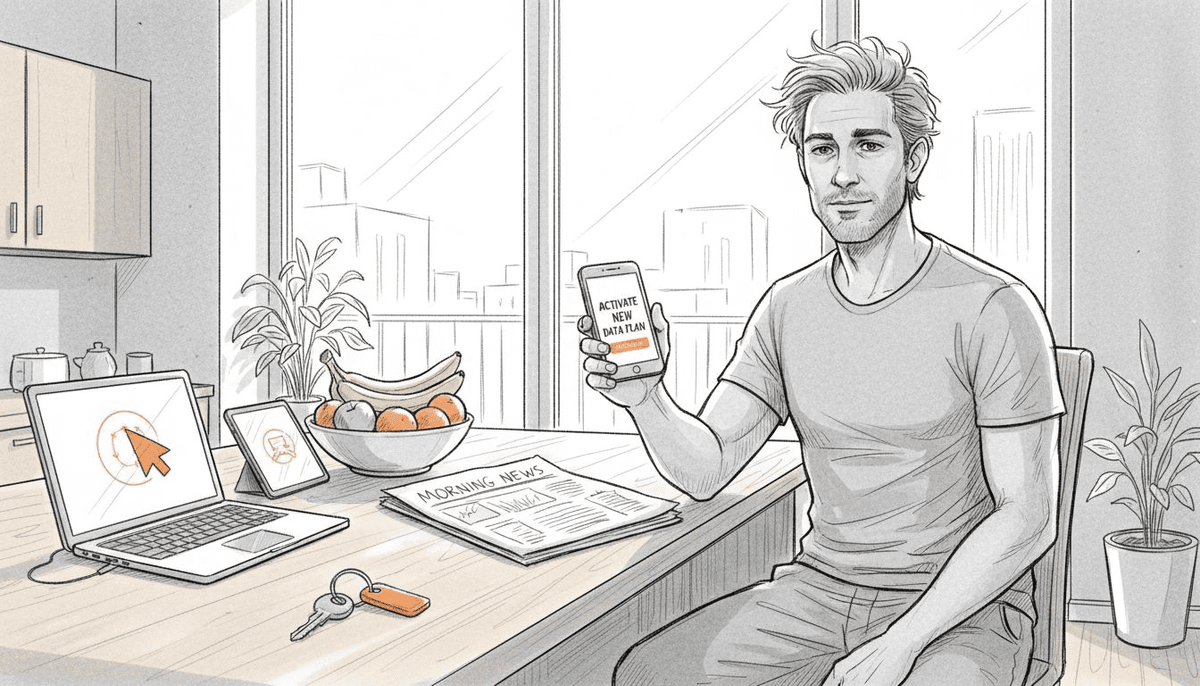 Man managing devices with eSIM profiles