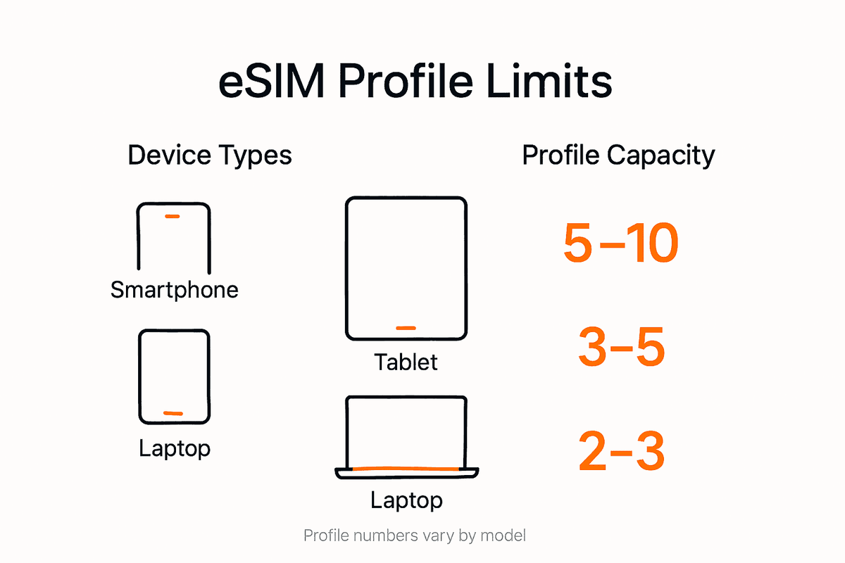 Infographic showing eSIM profile limits by device