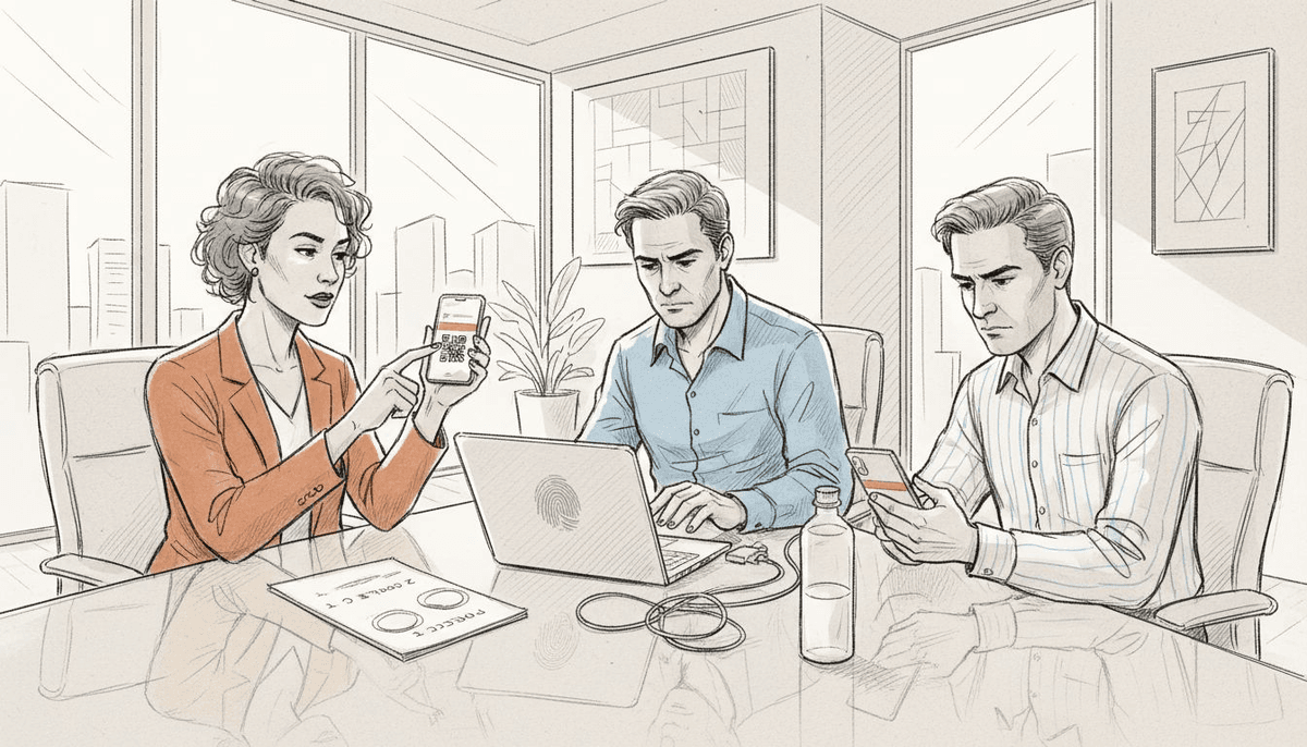 Team setting up phones in sunlit office