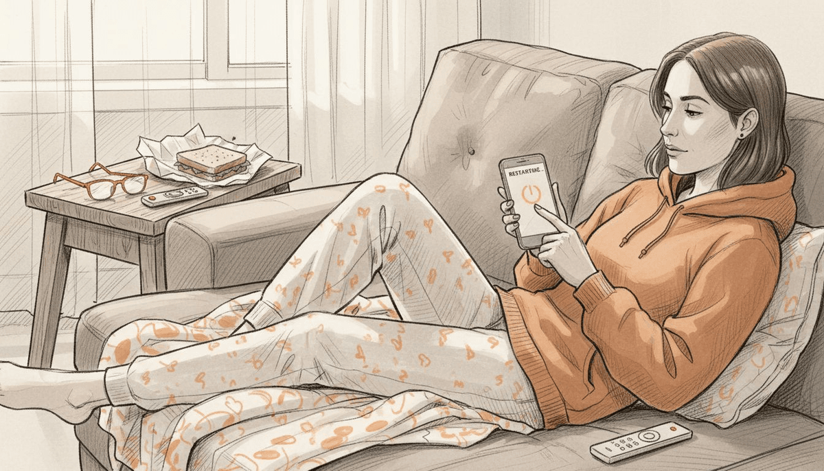 Woman restarting phone to fix connectivity
