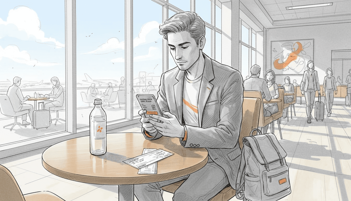 Traveler checking smartphone for eSIM