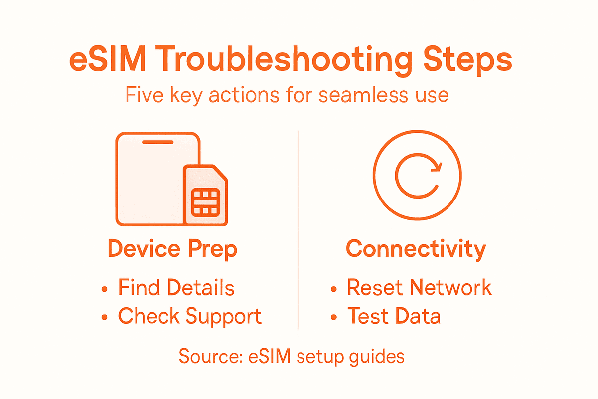 Infographic eSIM troubleshooting steps overview