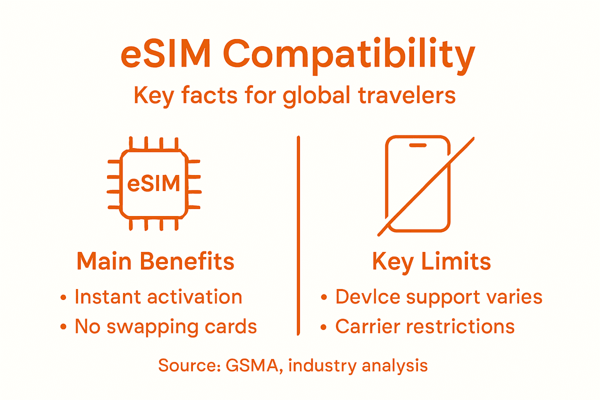 Infographic highlights eSIM benefits and limitations
