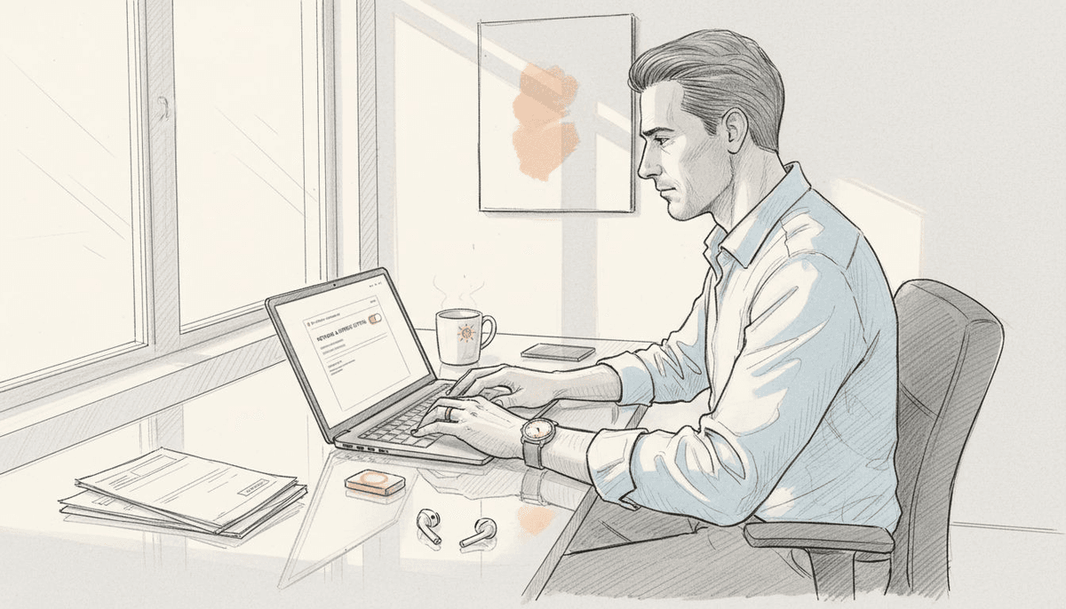 Businessman setting eSIM on laptop