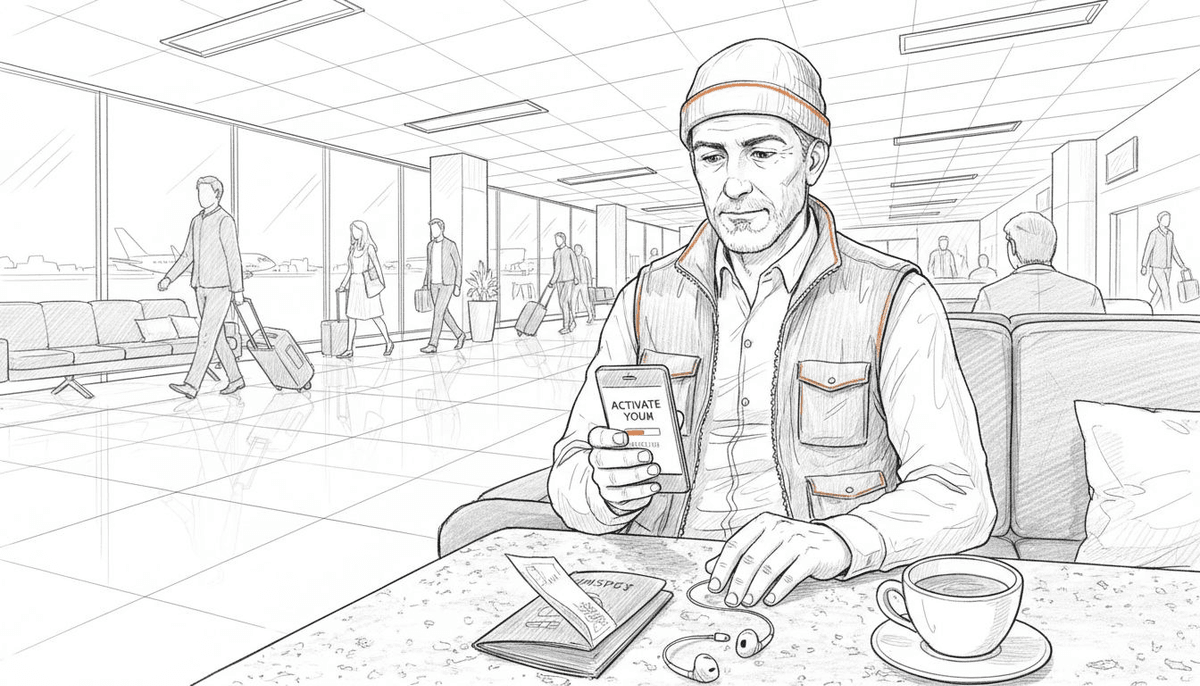 Traveler activating eSIM with QR code