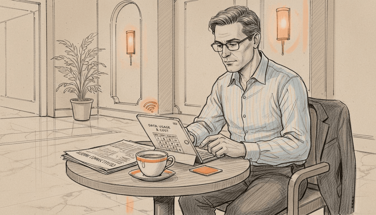 Business traveler calculates eSIM savings
