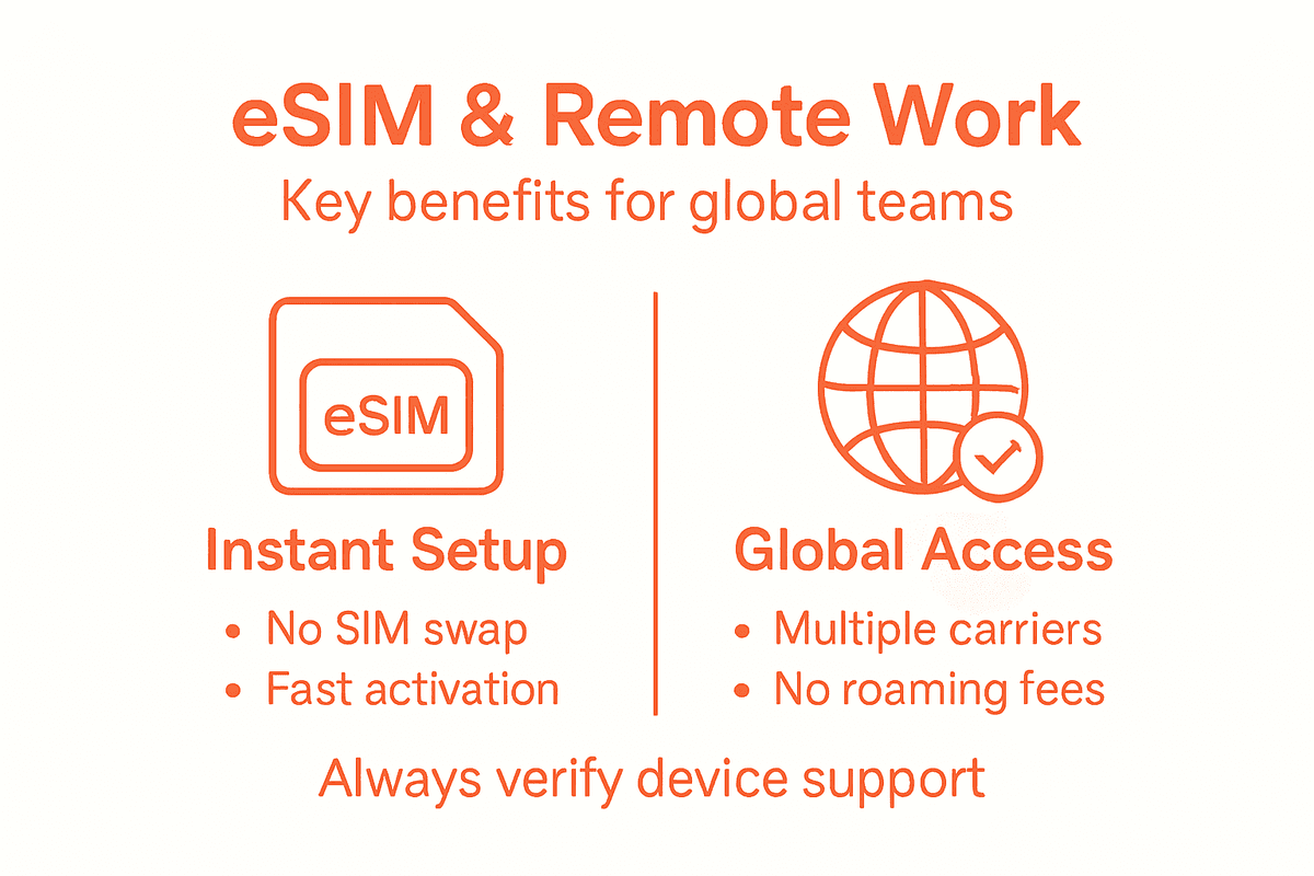 Infographic on eSIM benefits for remote workers