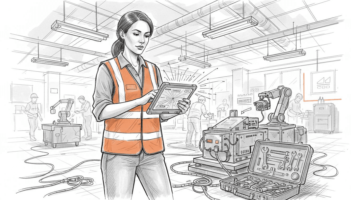 Engineer managing IoT connectivity in factory