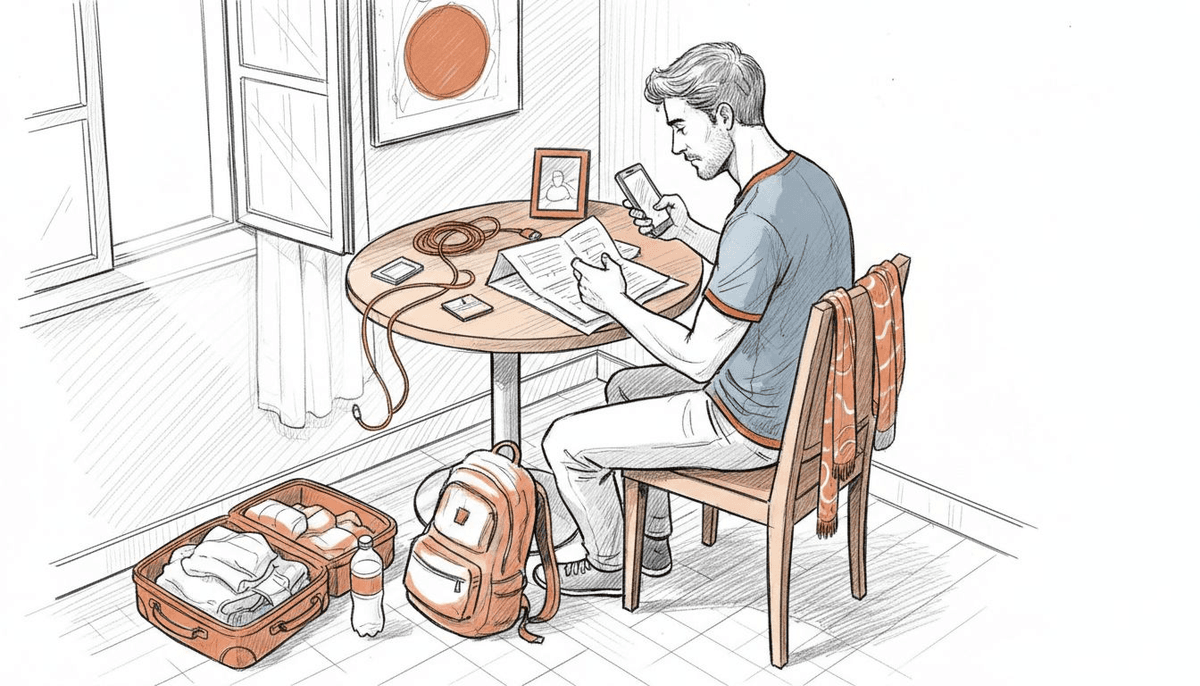 Traveler choosing eSIM plan at desk