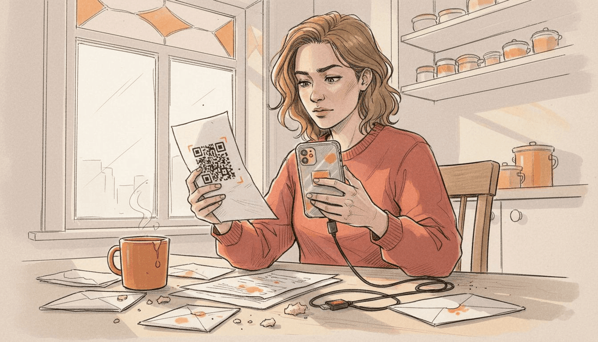 Person activating eSIM at kitchen table