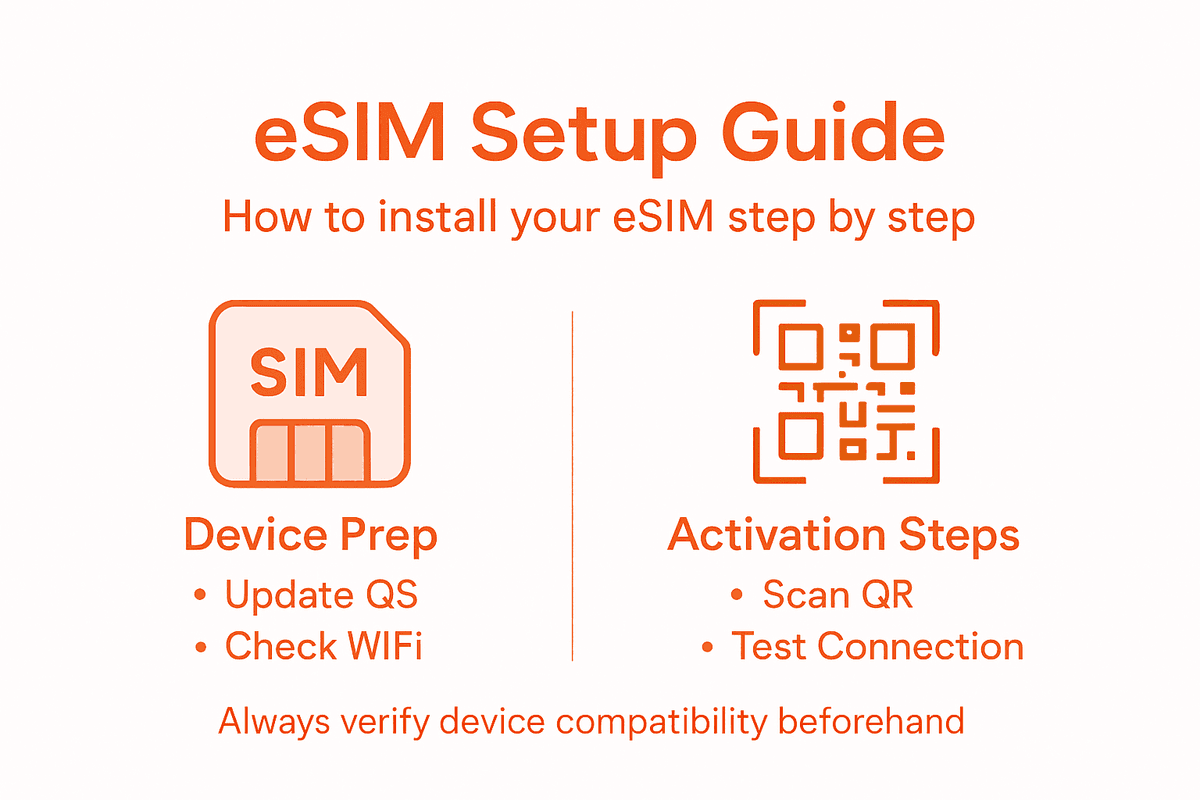 Infographic with eSIM installation steps