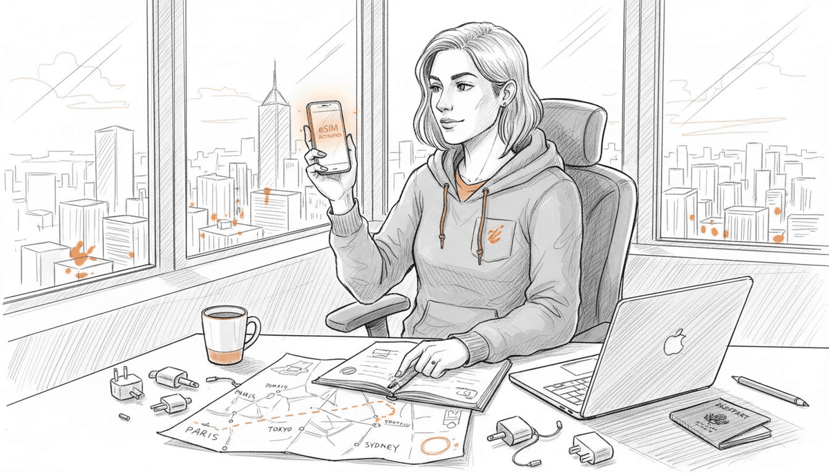 Remote worker activates eSIM in office