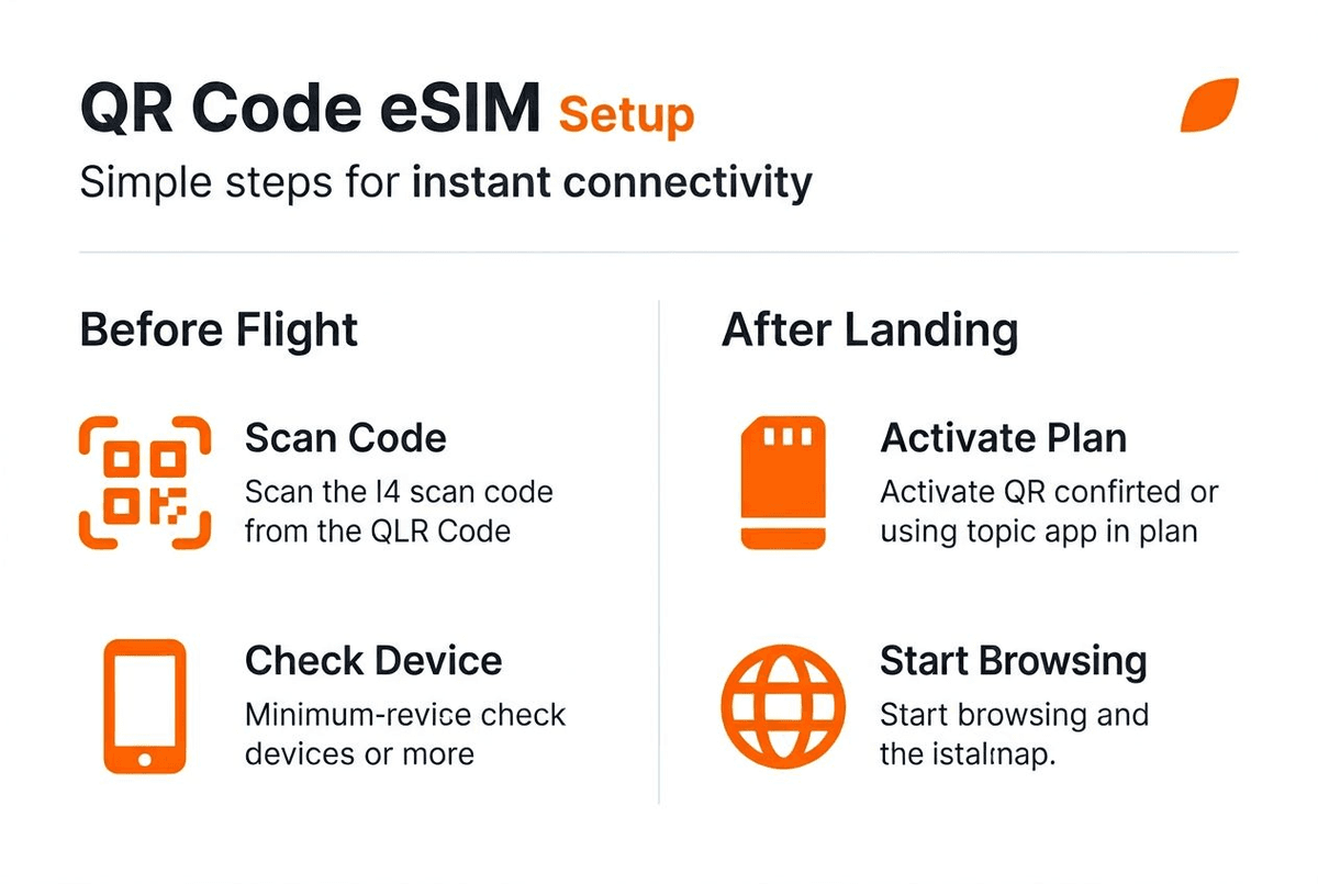 Infographic with steps for QR code eSIM activation