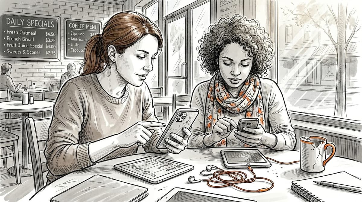 Two friends compare phones for sim compatibility