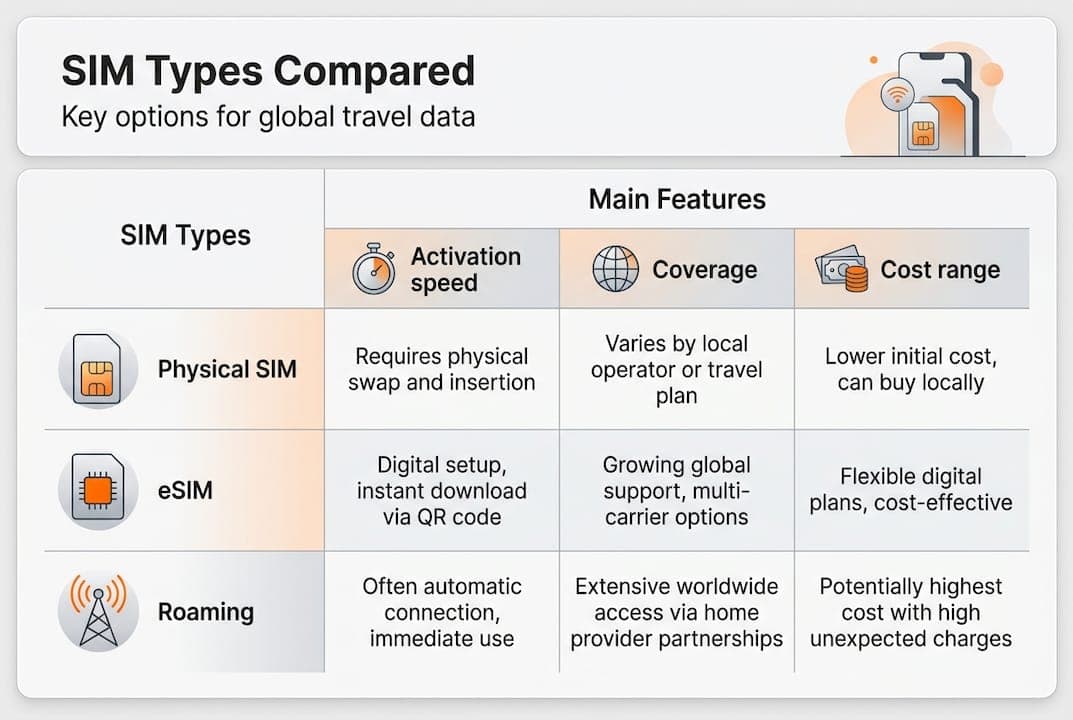 Infographic comparing travel SIM types