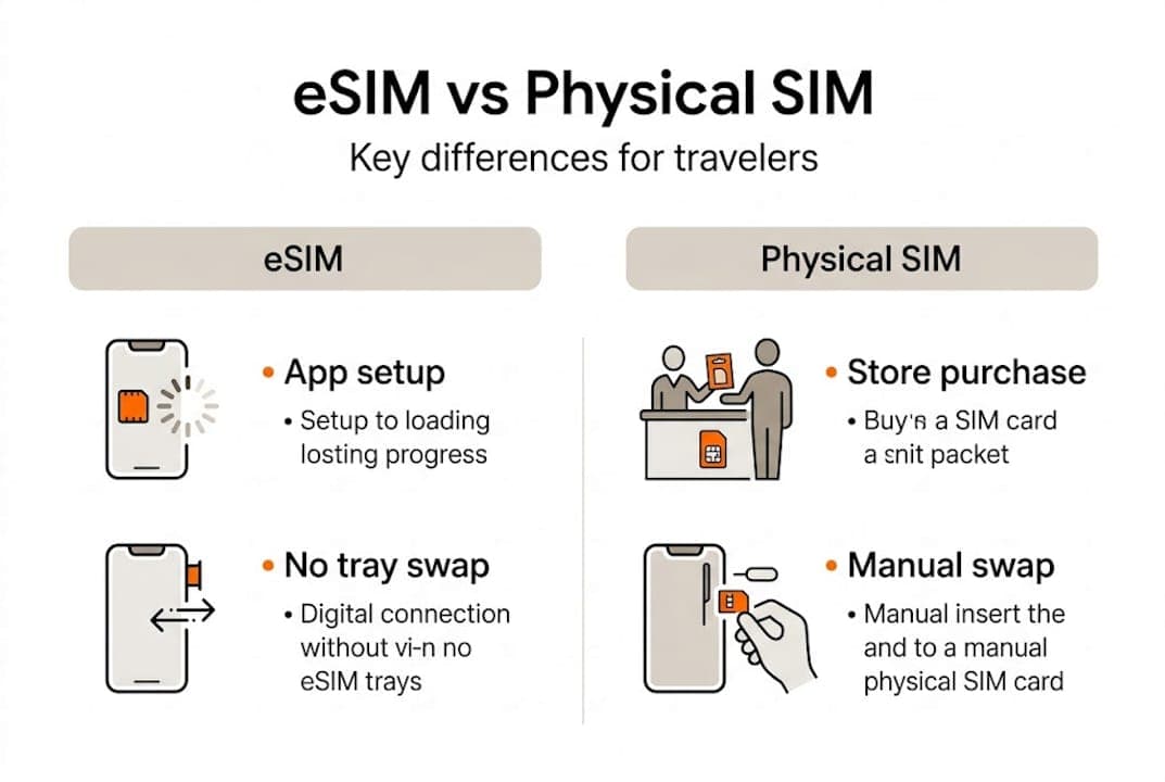 Infographic comparing eSIM and physical SIM