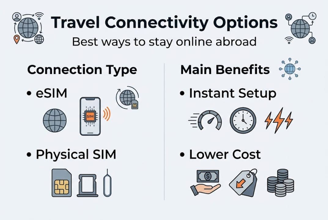 Infographic comparing travel connectivity options