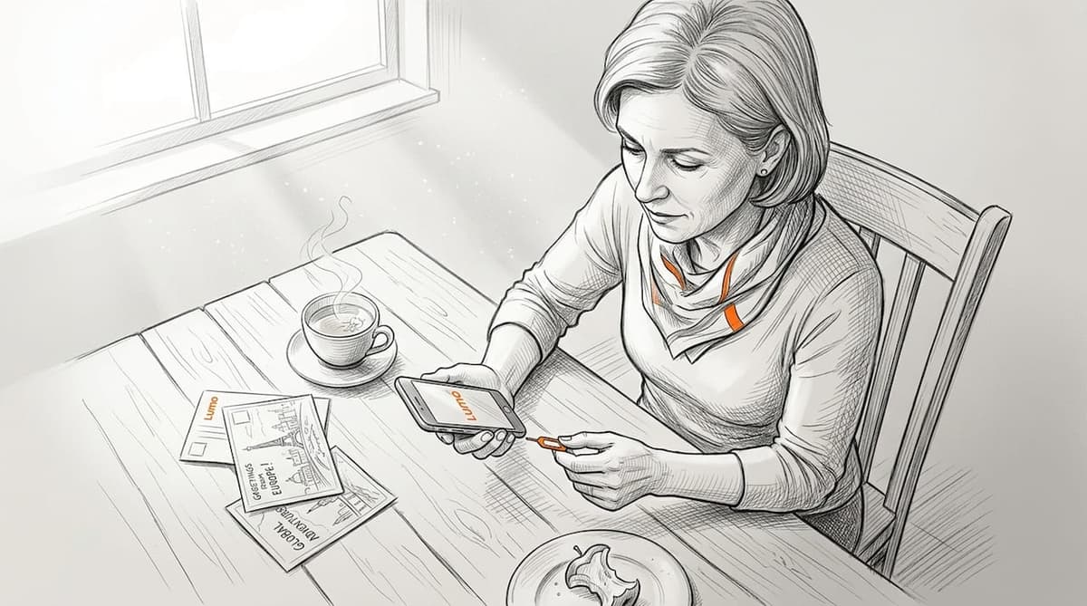 Person preparing to swap SIM cards at kitchen table