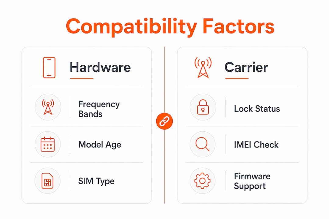 Infographic comparing hardware and carrier compatibility factors