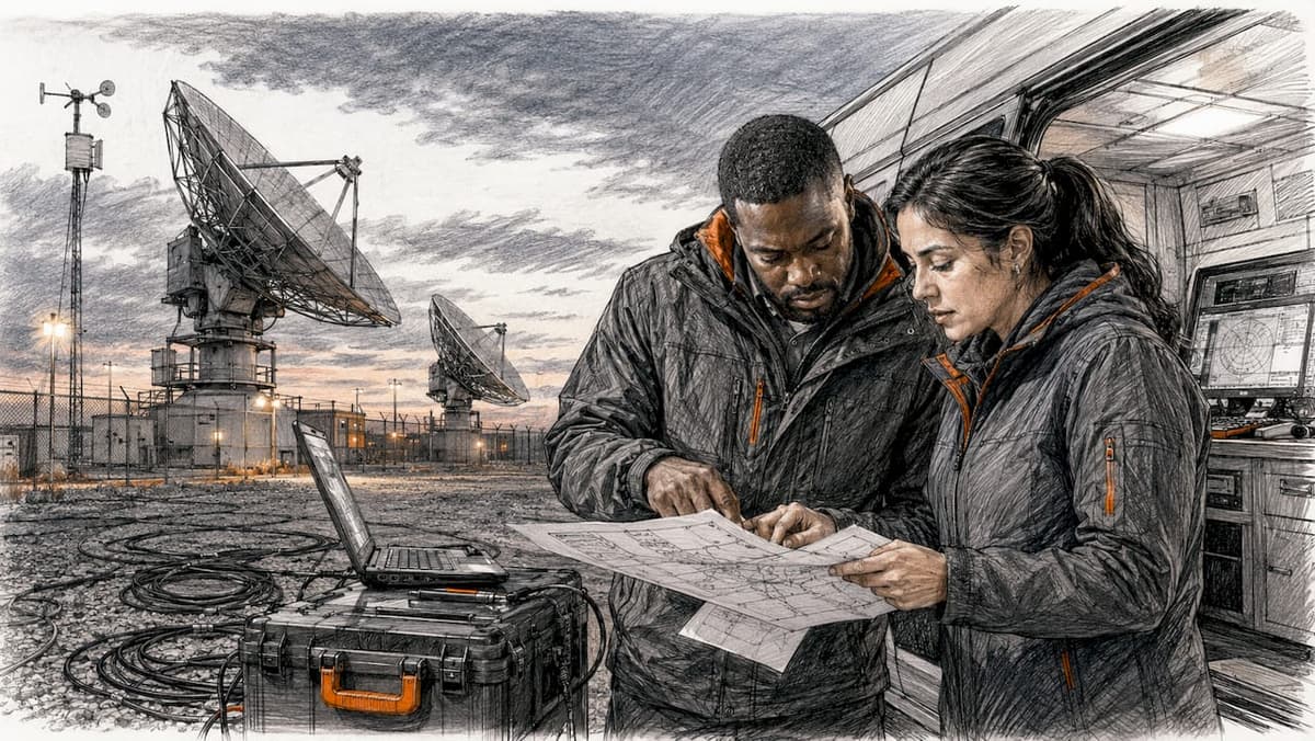 Remote satellite ground station with technicians
