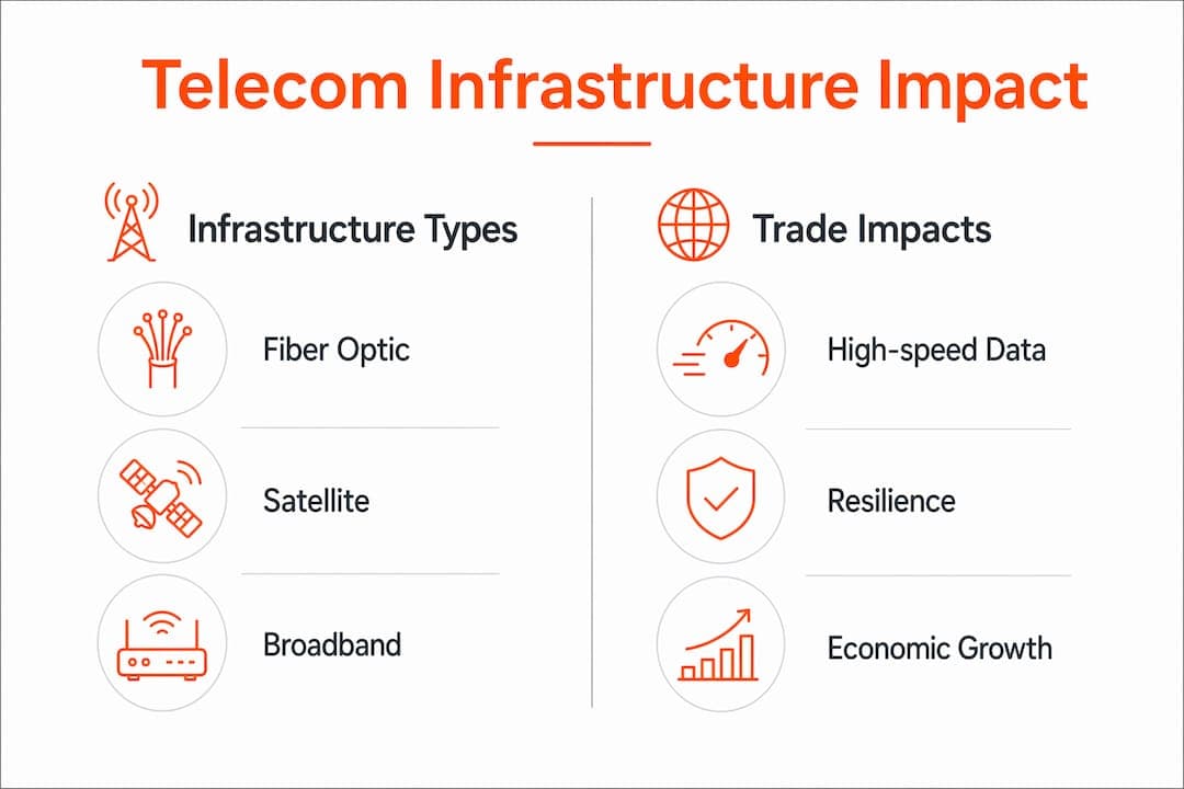 Infographic comparing telecom infrastructure types and trade impacts