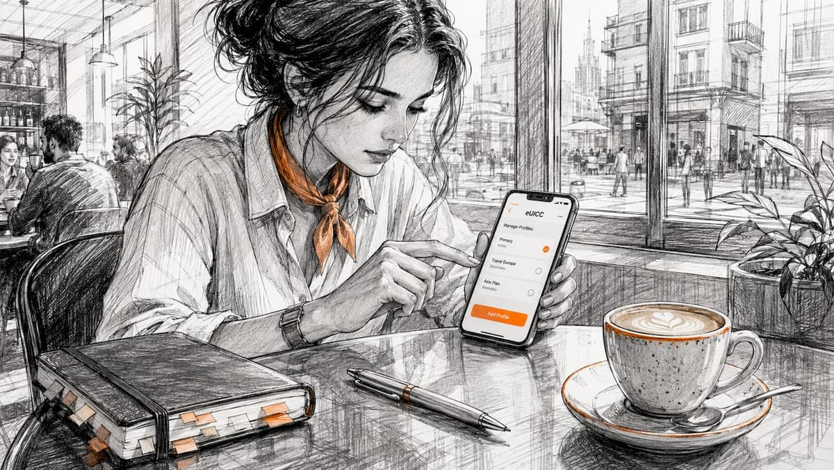 Close-up of hands adjusting phone network settings