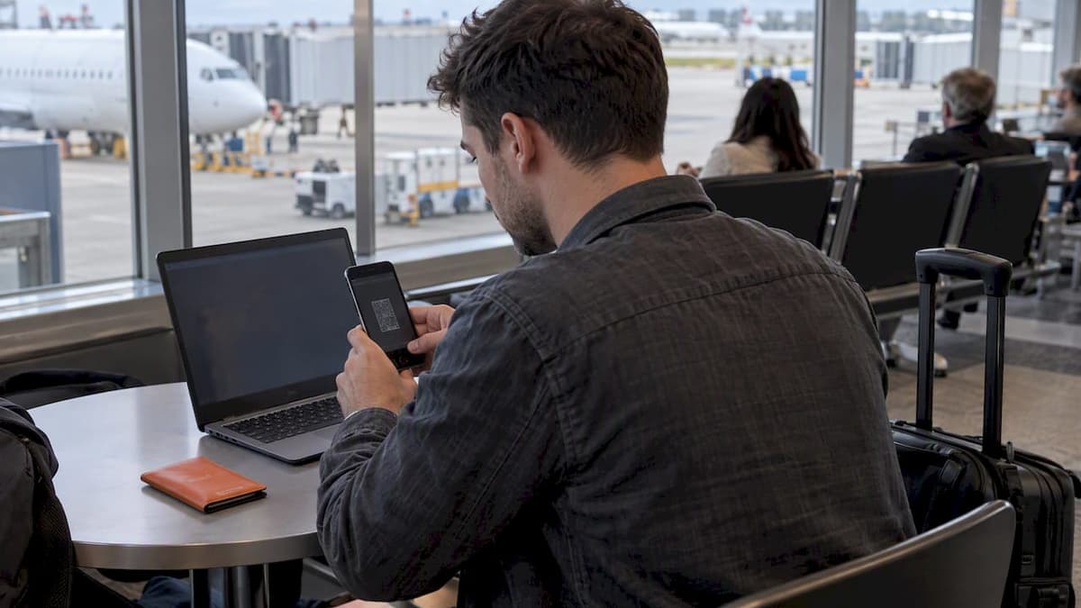 Traveler scanning eSIM QR code on Chromebook