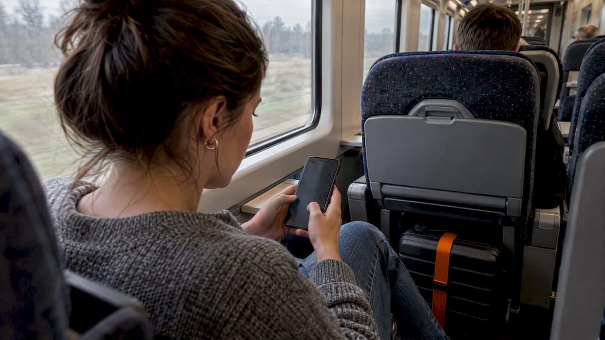 Traveler configuring eSIM and VPN on smartphone