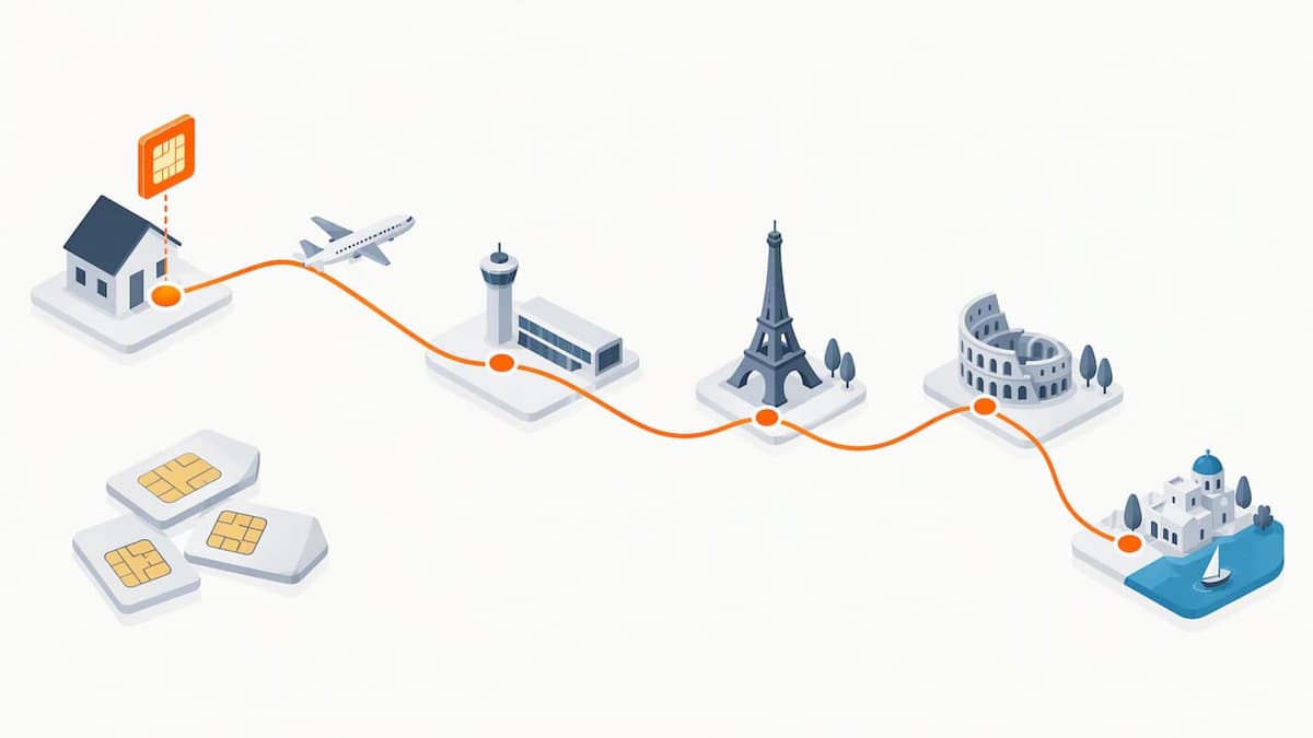 eSIM flow across multiple travel stops