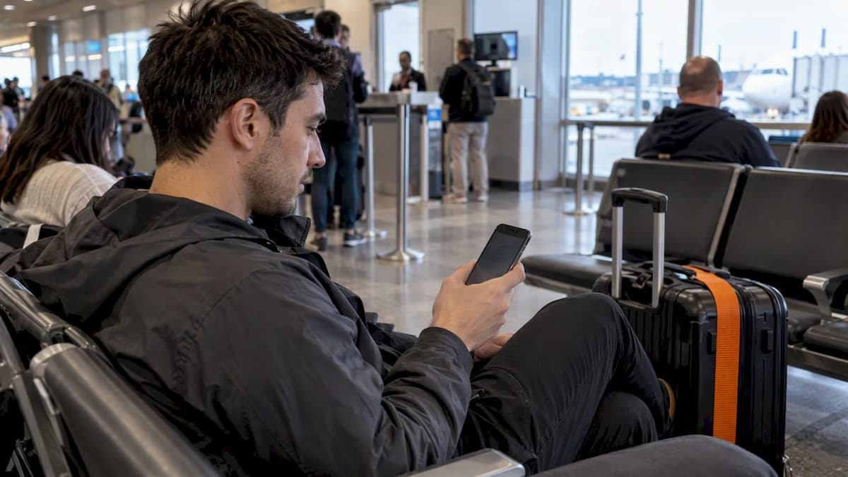 Traveler checking an eSIM plan before departure