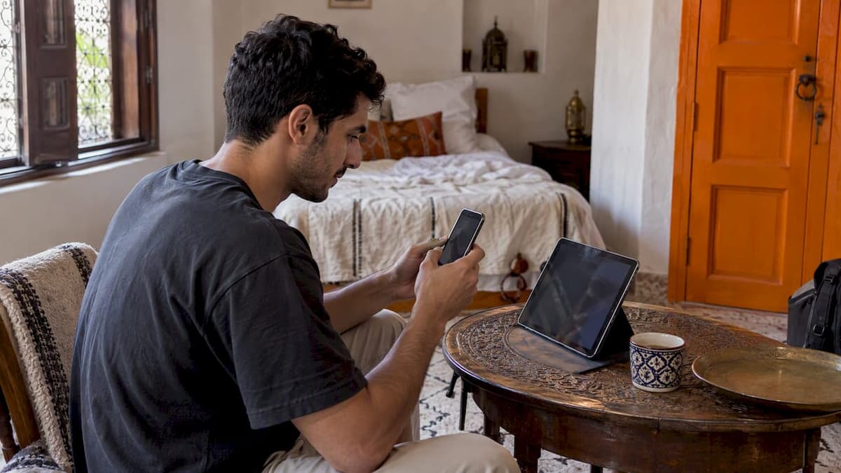 Traveler scanning an eSIM activation QR code