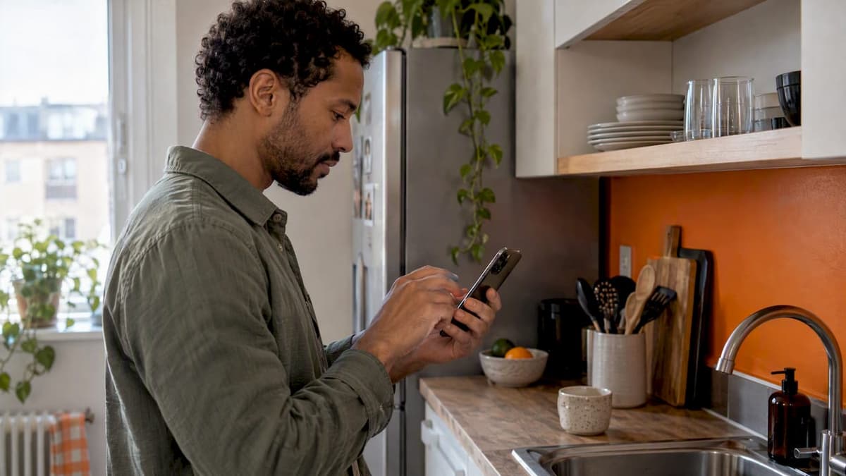 Traveler selecting cellular line on iPhone